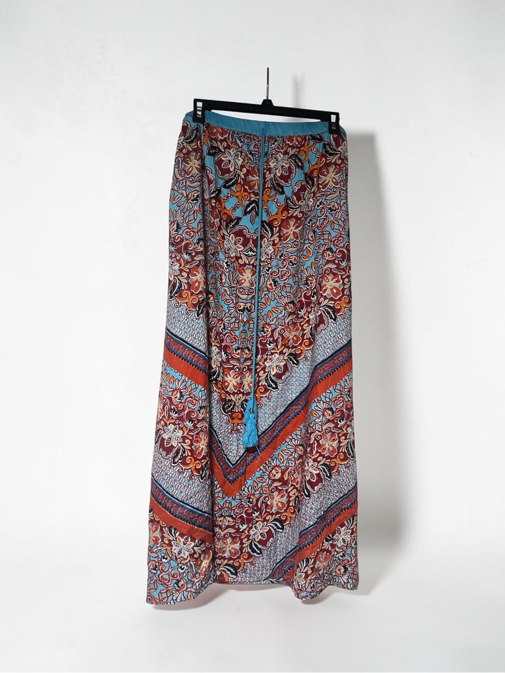 Angie Floral Maxi Skirt in Teal and Rust